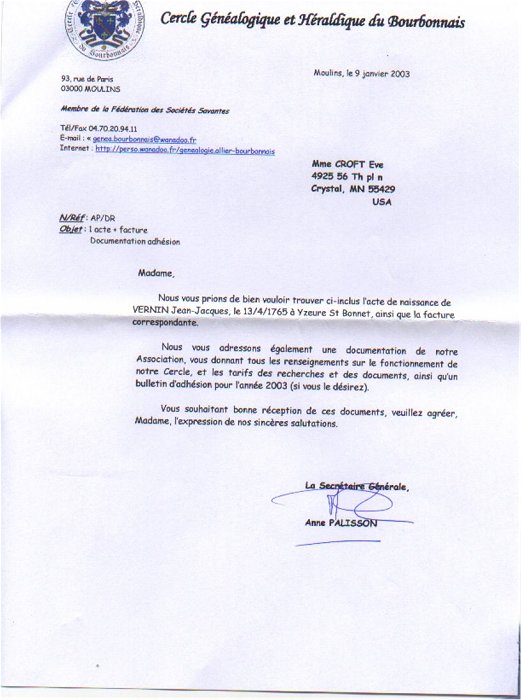 genealogique letter